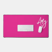 Girly Hot Roze en Wit Borstel Script Naam Bureaumat (Keyboard & Muis)
