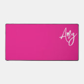 Girly Hot Roze en Wit Borstel Script Naam Bureaumat (Voorkant)