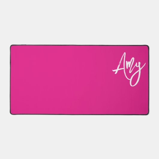 Girly Hot Roze en Wit Borstel Script Naam Bureaumat (Voorkant)