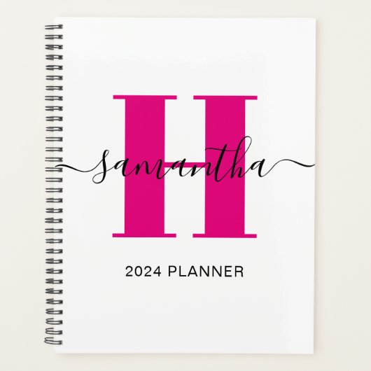 Girly Hot roze monogram Planner (Voorkant)