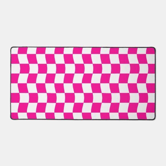 Girly Hot roze wit golvende dambordpatroon Bureaumat (Voorkant)