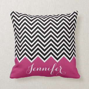 GIRLY HOT roze zwart-wit Chevron Aangepast Kussen