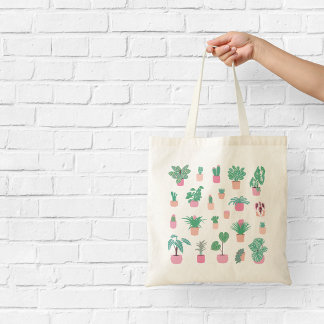 Girly Houseplants Roze en Groene Illustratie Tote Bag