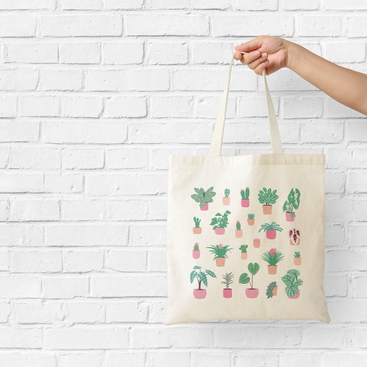 Girly Houseplants Roze en Groene Illustratie Tote Bag