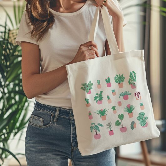 Girly Houseplants Roze en Groene Illustratie Tote Bag