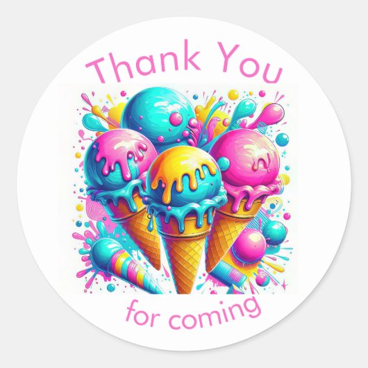 Girly Ice Cream verjaardagsfeestje Ronde Sticker (Voorkant)