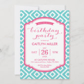 Girly Ikat Diamonds Birthday Party Kaart (Voorkant)