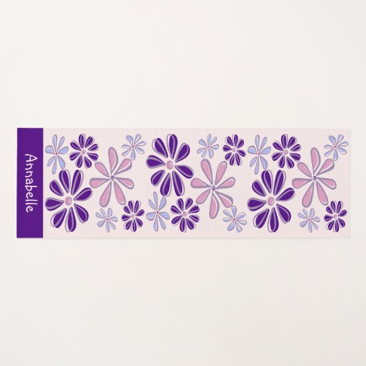 Girly Indigo Roze Naam Bloem Doodle Patroon Yogamat (Voorkant (horizontaal))