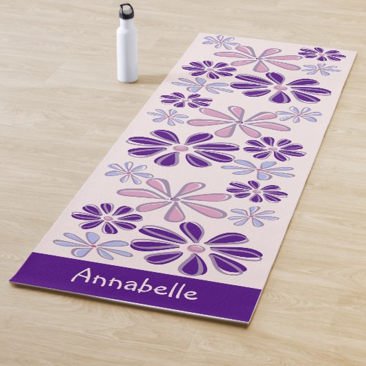 Girly Indigo Roze Naam Bloem Doodle Patroon Yogamat (In situ)