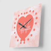 Girly Initiaal Monogram Koral Waterverf Heart Vierkante Klok (Hoek)