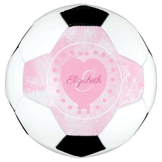 Girly Initiaal Monogram roze Waterverf Heart Voetbal (Voorkant)
