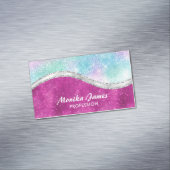 Girly iriserend roze zilveren faux glitter monogra magnetisch visitekaartje (Voorbeeld)