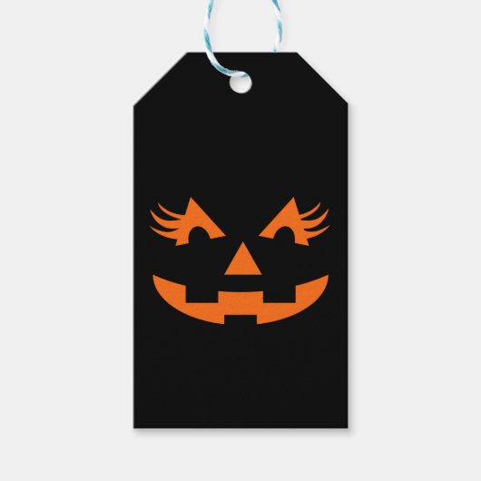 Girly Jack O Lantern Halloween Cadeaulabel (Voorkant)