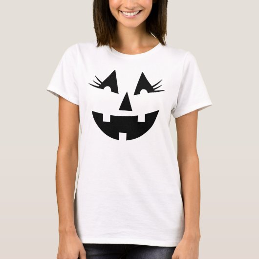 Girly Jack-O-Lantern Pompoen Gezicht Halloween T-shirt (Voorkant)