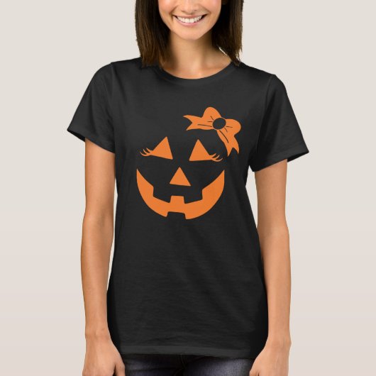 Girly Jack-o-lantern Pumpkin Face Halloween T-shirt (Voorkant)
