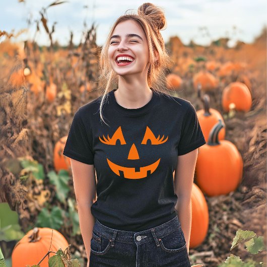 Girly Jack O Lantern Pumpkin Face Halloween T-shirt