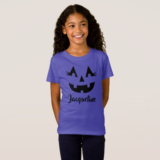 Girly Jack O Lantern Pumpkin Face Halloween T-shirt (Voorkant volledig)