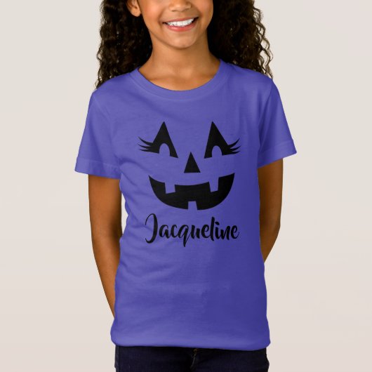 Girly Jack O Lantern Pumpkin Face Halloween T-shirt (Voorkant)