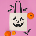 Girly Jack O Lantern Pumpkin Face Halloween Tote Bag<br><div class="desc">Viel Halloween in stijl met deze girale pompoen canvas tas. Deze leuke hefboom van het lantaarnontwerp heeft een glanzende tand en geweldige wimpers!</div>