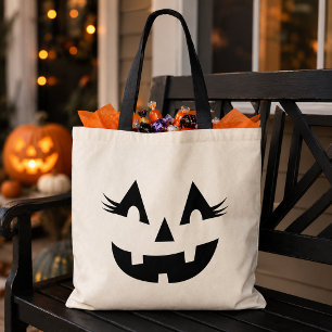 Girly Jack O Lantern Pumpkin Face Halloween Tote Bag
