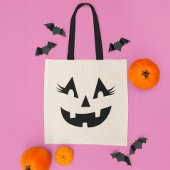 Girly Jack O Lantern Pumpkin Face Halloween Tote Bag