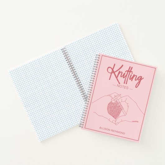 Girly Jouw naam Hart Handen Illustratie Breien Notitieboek (Binnen)