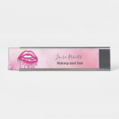 Girly Kantoor Pink Lips and Glitter Bureau Naambordje (Voorkant)