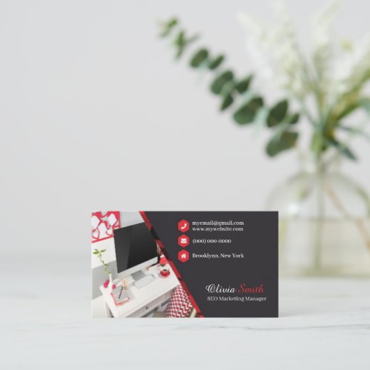 Girly Kantoor Red Black Classy SEO QR-code Visitekaartje (Staand voorkant)