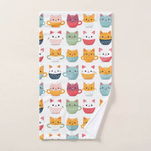 Girly Kat Patterm Kleurrijke Thee Cups Kittens Bad Handdoek (Handdoek)