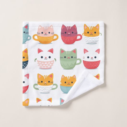 Girly Kat Patterm Kleurrijke Thee Cups Kittens Bad Handdoek (Wasdoekje)