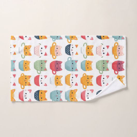 Girly Kat Patterm Kleurrijke Thee Cups Kittens Bad Handdoek (Handdoek)