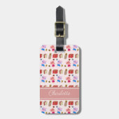 Girly Katten En Cadeaus Patroon Blush Roze Reizen Bagagelabel (Voorkant verticaal)