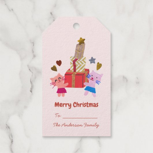 Girly katten en cadeaus ster hart roze Kerst Cadeaulabels (Achterkant)