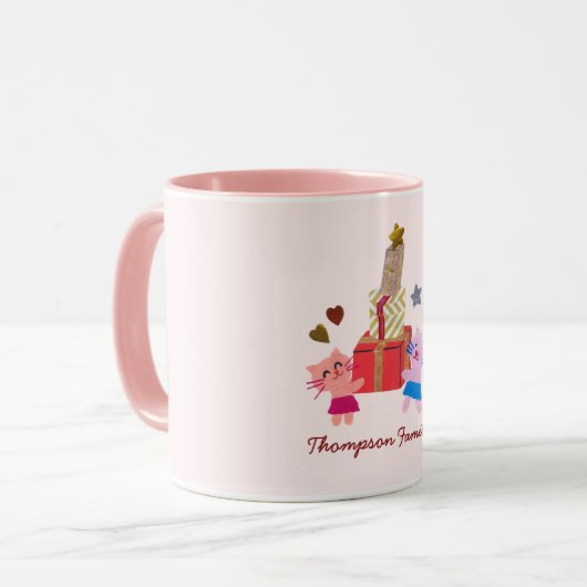 Girly katten en cadeaus ster hart roze Kerst Mok (Voorkant links)