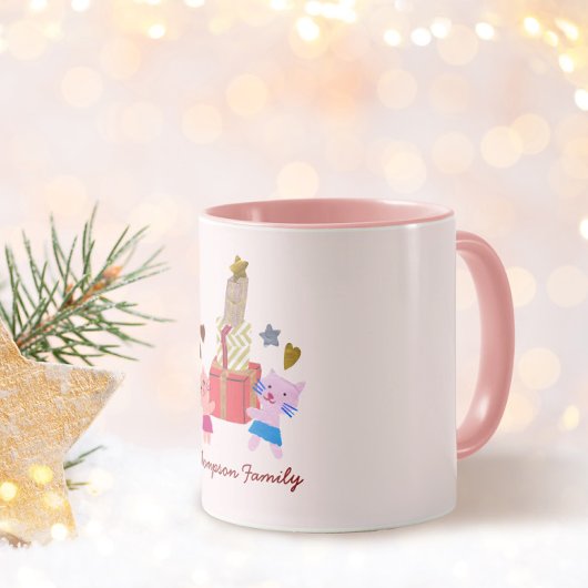 Girly katten en cadeaus ster hart roze Kerst Mok
