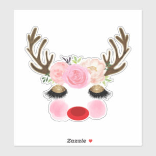 Girly Kerstvakantie Rendier Bloemenkroon Geweien Sticker