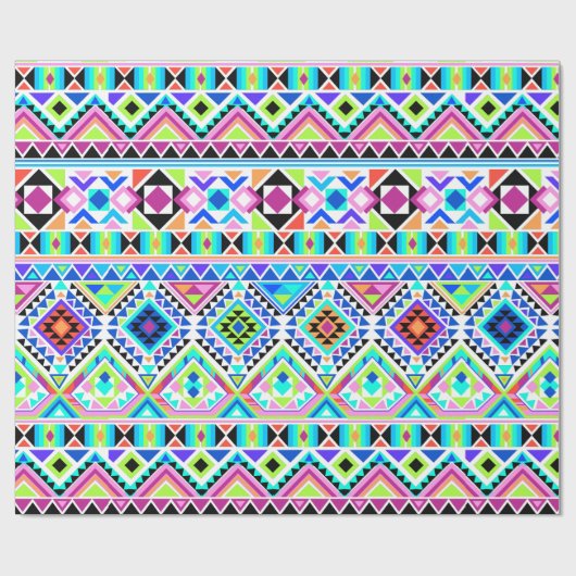 Girly Kleurrijke Aztec Tribal Pattern Cadeaupapier (Vlak)