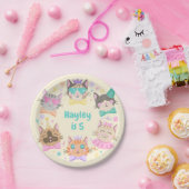 Girly Kleurrijke Pastel Kitty Cat Verjaardagsfeest Papieren Bordje (Feest)