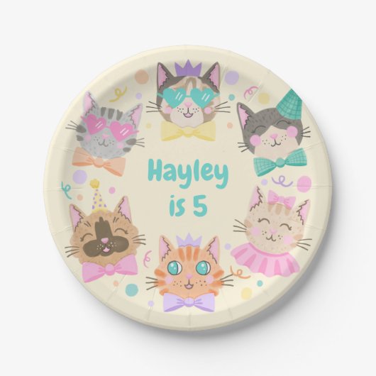 Girly Kleurrijke Pastel Kitty Cat Verjaardagsfeest Papieren Bordje (Voorkant)
