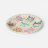 Girly Kleurrijke Pastel Kitty Cat Verjaardagsfeest Papieren Bordje (Gekanteld)