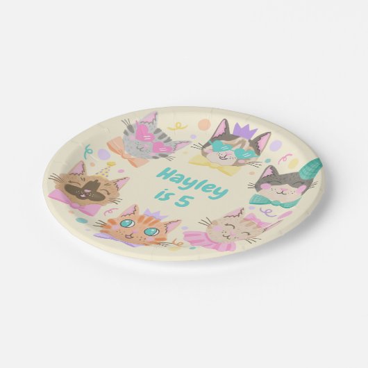 Girly Kleurrijke Pastel Kitty Cat Verjaardagsfeest Papieren Bordje (Gekanteld)