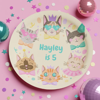 Girly Kleurrijke Pastel Kitty Cat Verjaardagsfeest Papieren Bordje