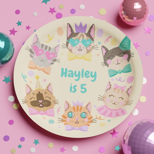 Girly Kleurrijke Pastel Kitty Cat Verjaardagsfeest Papieren Bordje