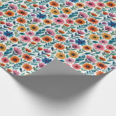 Girly Kleurrijke Tuin Bloemen Waterverf Patroon Cadeaupapier (Hoek)