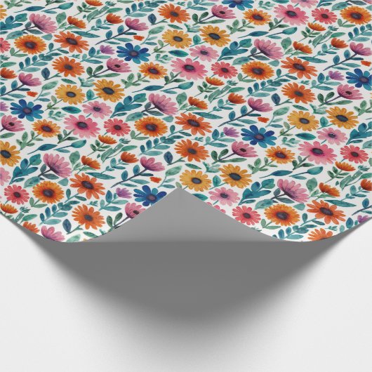Girly Kleurrijke Tuin Bloemen Waterverf Patroon Cadeaupapier (Hoek)