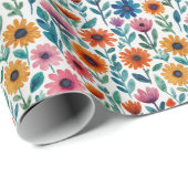 Girly Kleurrijke Tuin Bloemen Waterverf Patroon Cadeaupapier (Rol Hoek)
