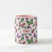 Girly Kleurrijke vlinders patroon voeg jouw namen Mok (Midden)