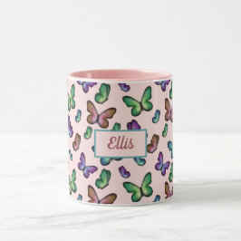 Girly Kleurrijke vlinders patroon voeg jouw namen  Mok