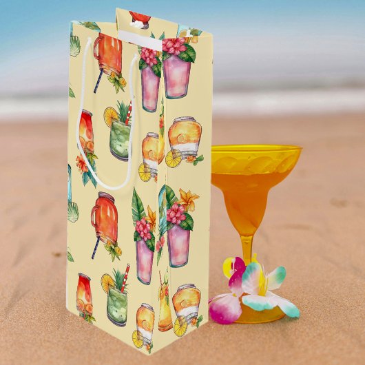 Girly Kleurrijke Waterverf Cocktail Pattern Wijn Cadeautas