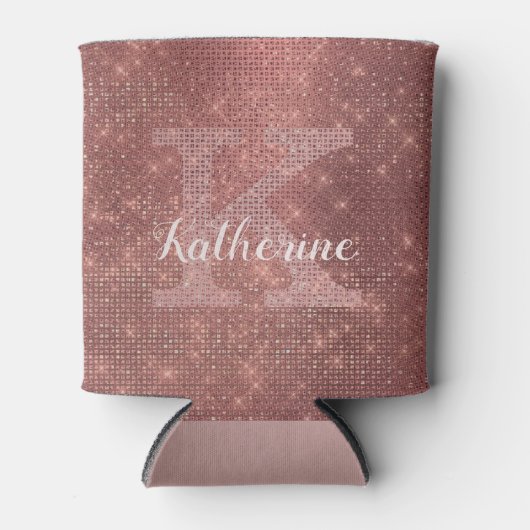 Girly Koper Diamant Sparkle Chique Monogram Naam Blikjeskoeler (Voorkant)